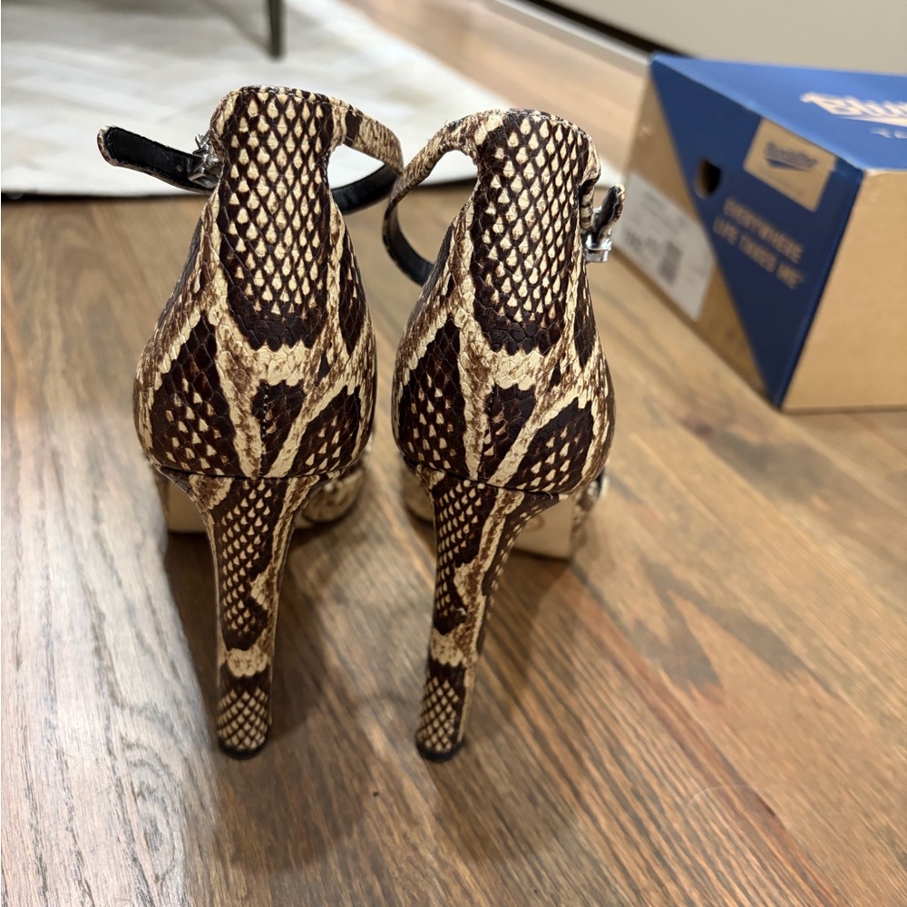 Michael Kors Brown & Cream Snake-Print Platform Ankle-Strap Heels - Picture 2 of 5